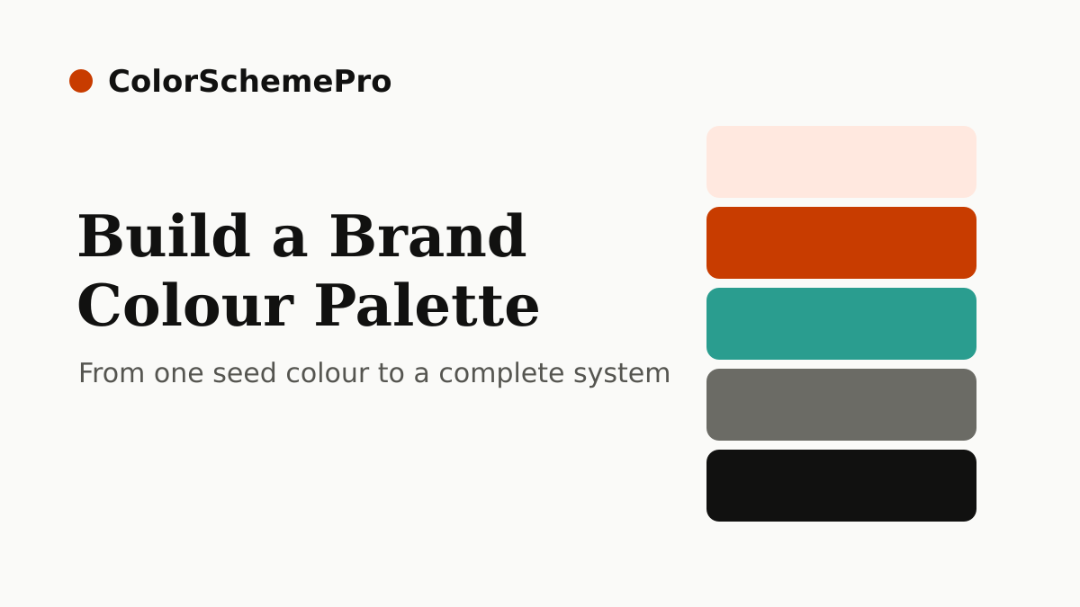 Brand colour palette guide with primary, accent, neutral and dark swatches